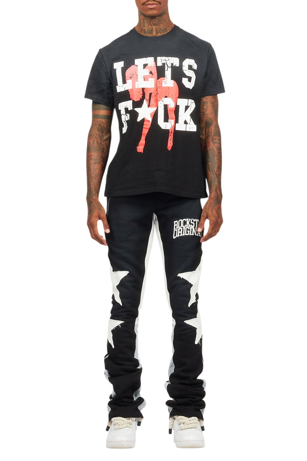 Pacino Black/Grey T-Shirt/Stacked Flare Track Set
