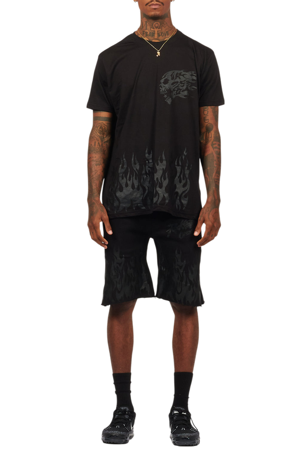 Bubble Black T-Shirt/Raw Edge Short Set