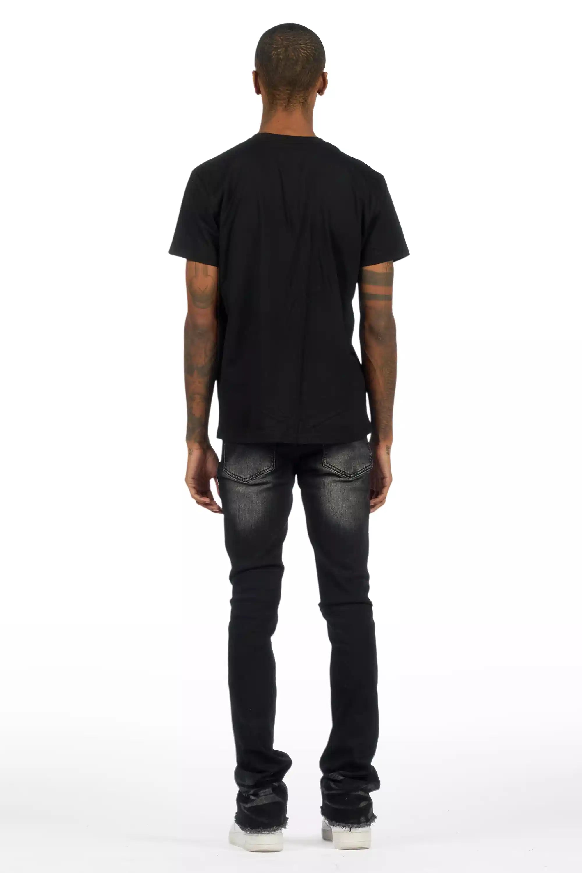 Amos Black T-Shirt/Painted Stacked Flare Jean