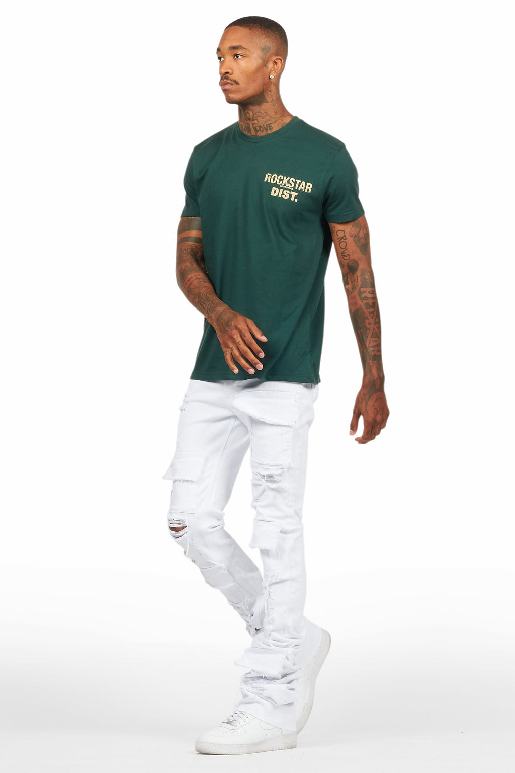 Pooja White Super Stacked Flare Jean