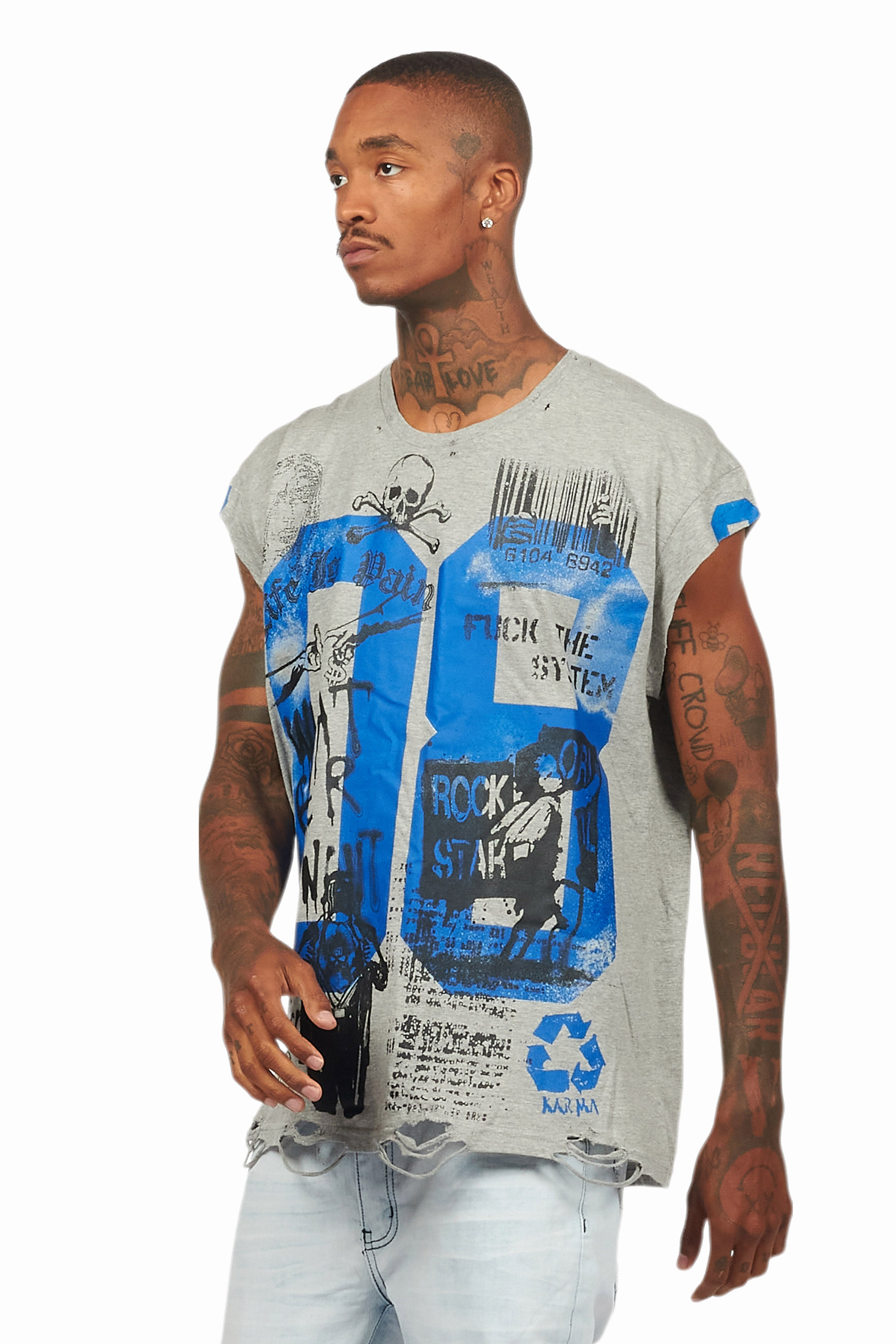 Grill Heather Grey Graphic Muscle T-Shirt