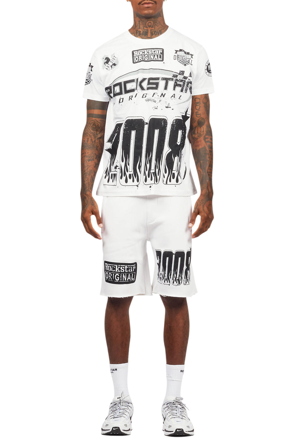 Amos White T-Shirt/Raw Edge Short Set