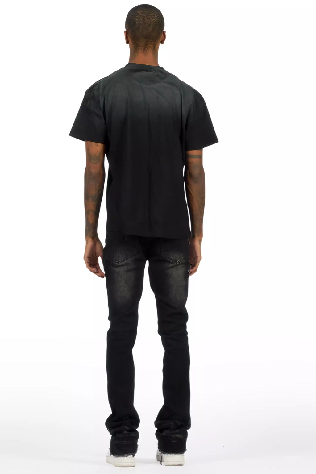 Schmear Black Oversized Graphic T-Shirt/Painted Stacked Flare Jean Bundle