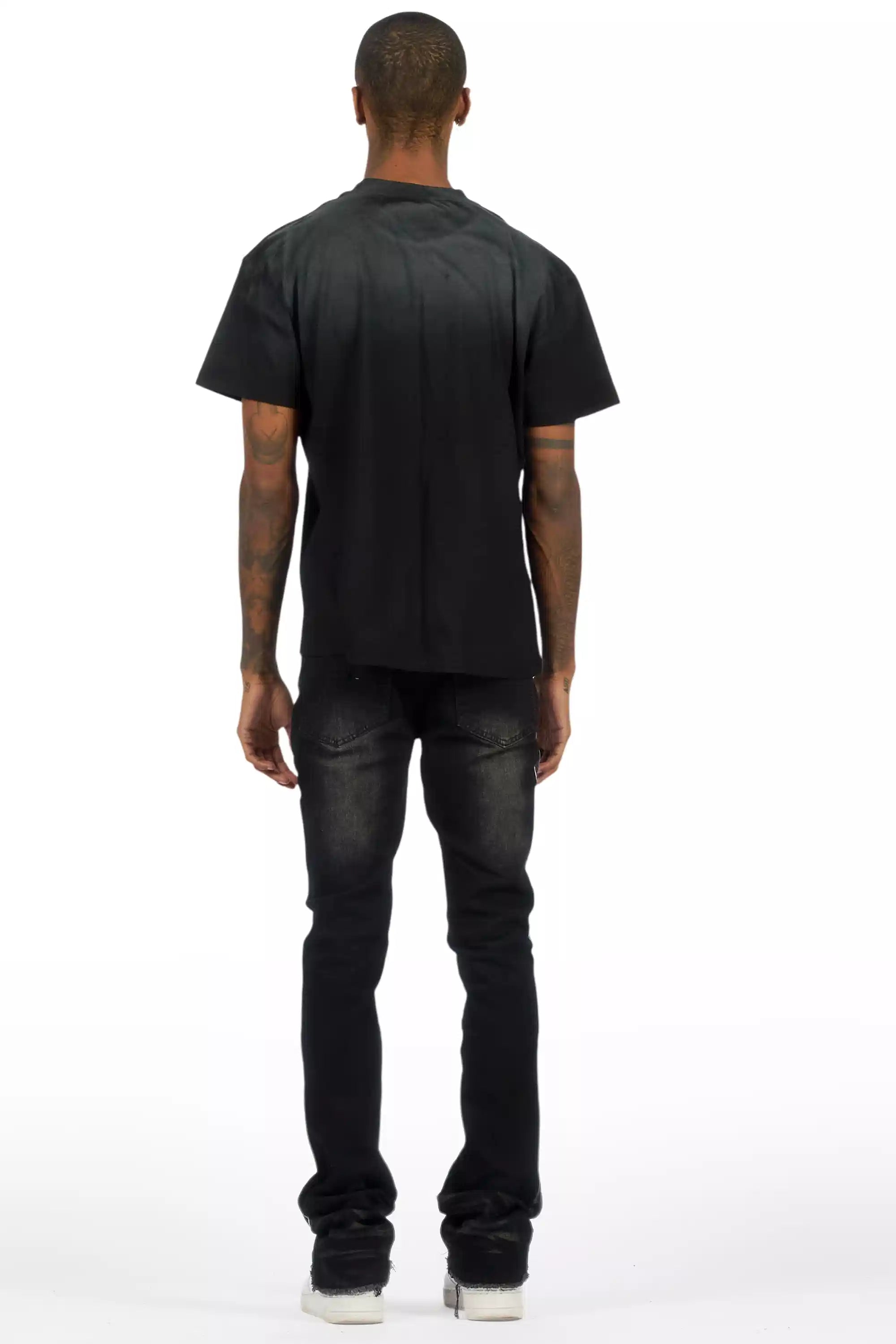 Schmear Black Oversized Graphic T-Shirt/Painted Stacked Flare Jean Bundle