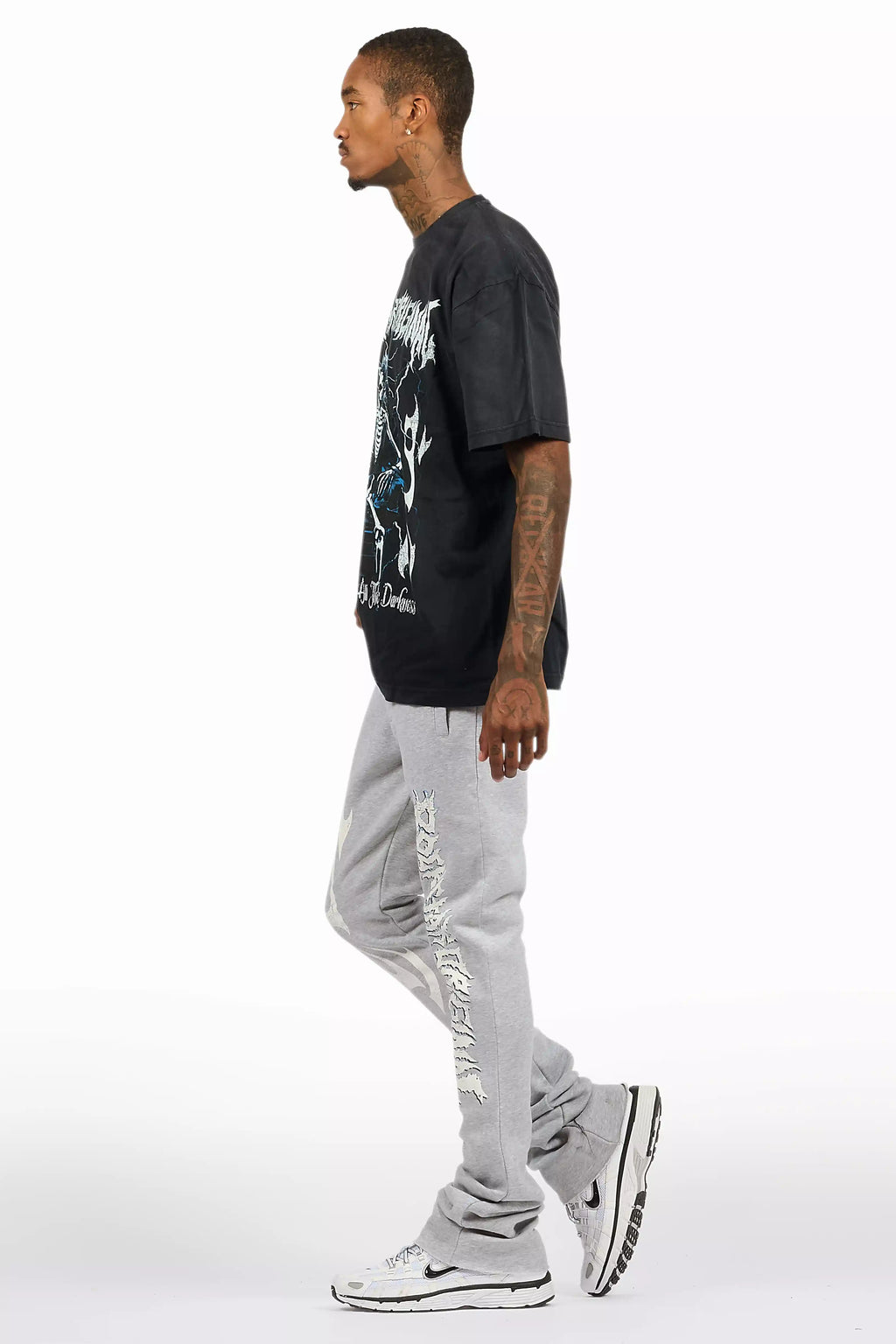 Exodus Charcoal Grey T-Shirt/Stacked Flare Track Pant Set