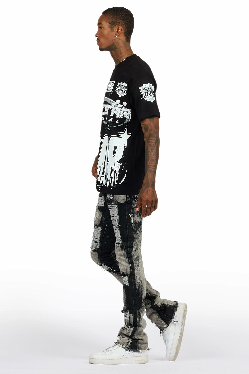 Amos Black T-Shirt/Stacked Flare Jean Bundle