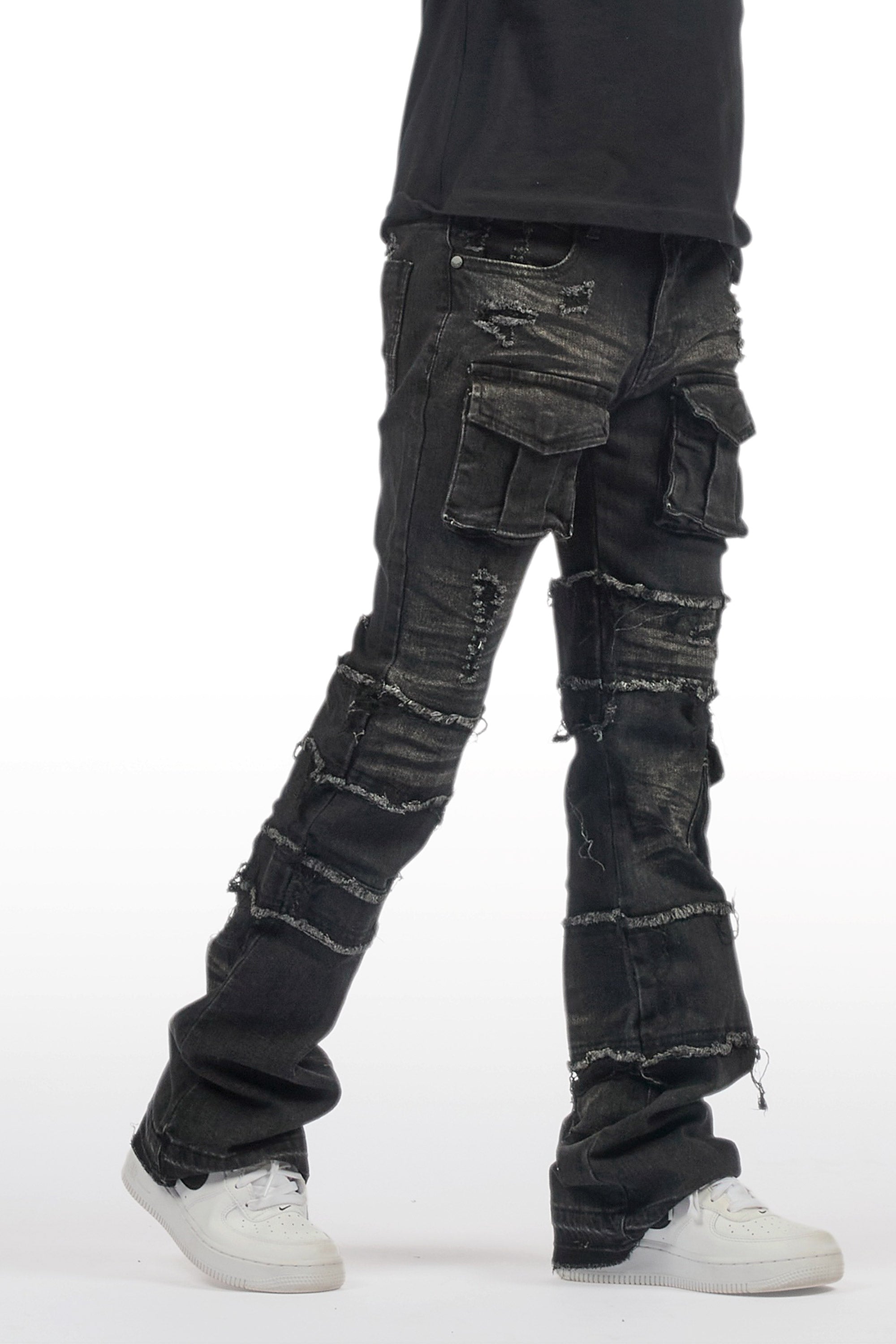 Boys Folant Black Slim Stacked Flare Jean