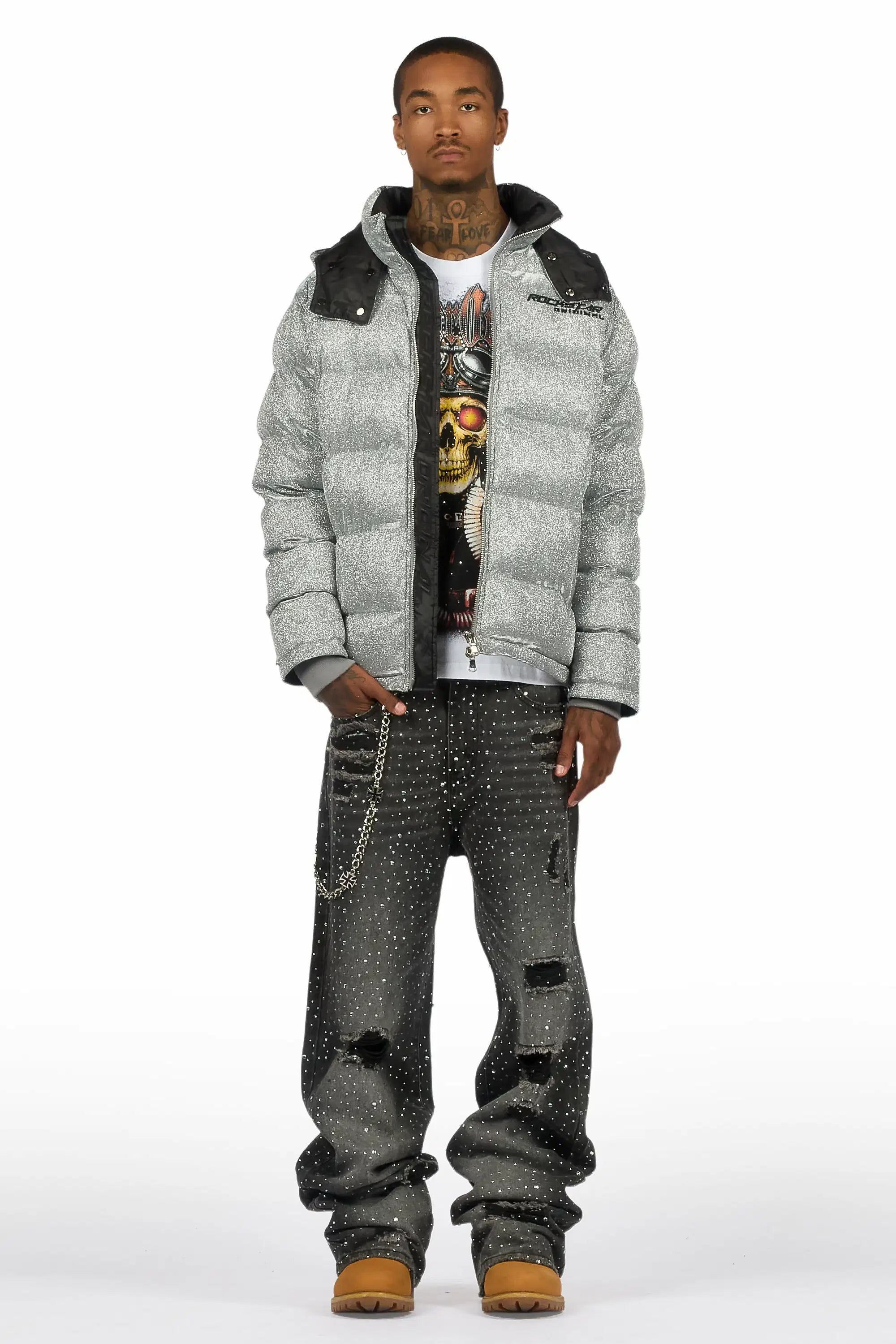 Discolite Rhinestone Grey Baggy Jean