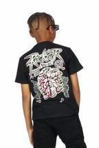 Boys Raine Black T-Shirt/Stacked Flare Cargo Jean