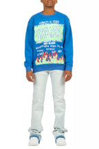 Boys Beno Royal Blue/Green Graphic Crewneck
