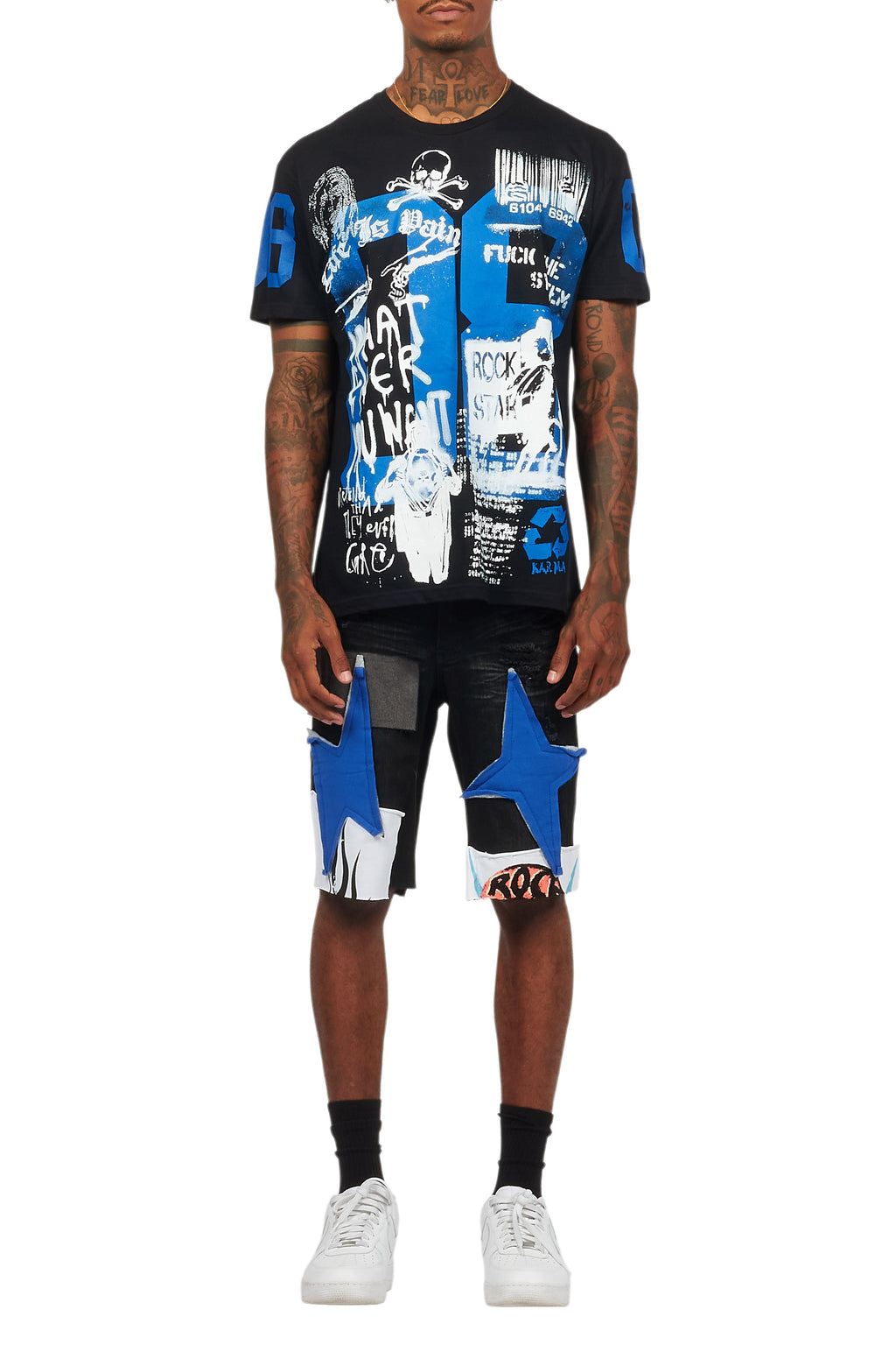 Grill Black/Blue T-Shirt/Denim Short Set