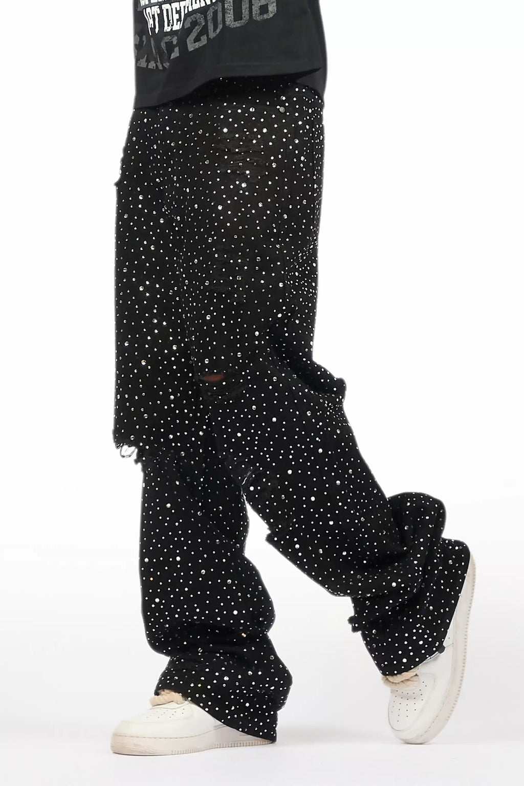 Discolite Rhinestone Jet Black Baggy Jean