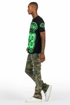 Tachi Camo Rhinestone Stacked Flare Jean