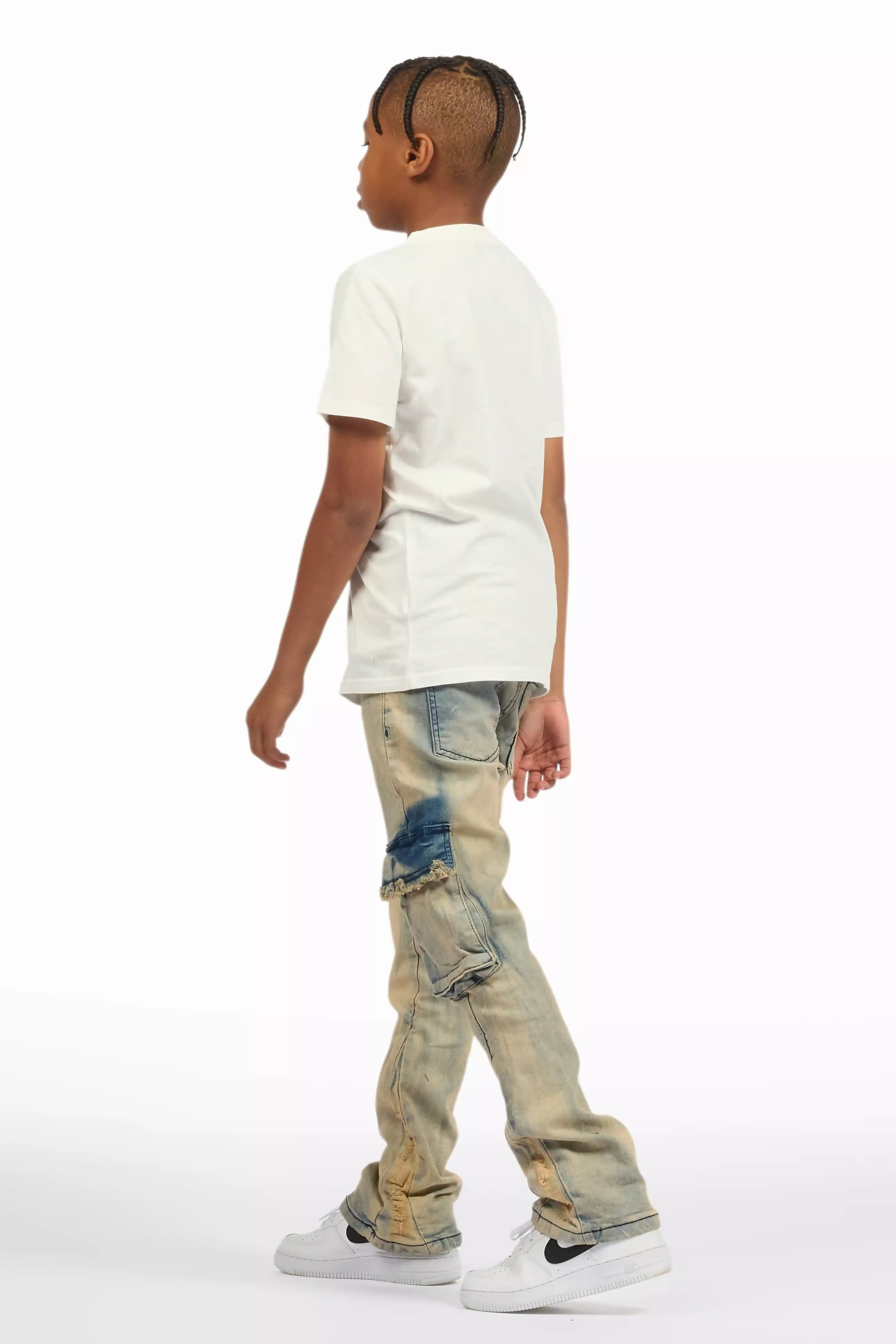 Boys Cermer Vintage Light Blue Flare Cargo Jean
