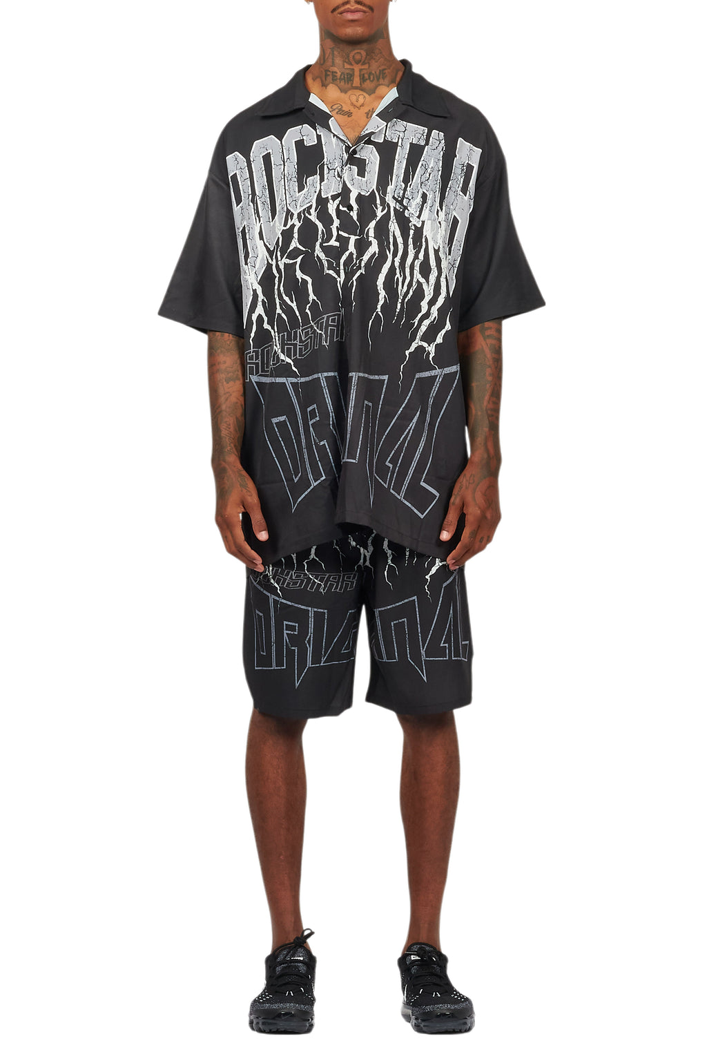 Hustle Black Button Down Short Set