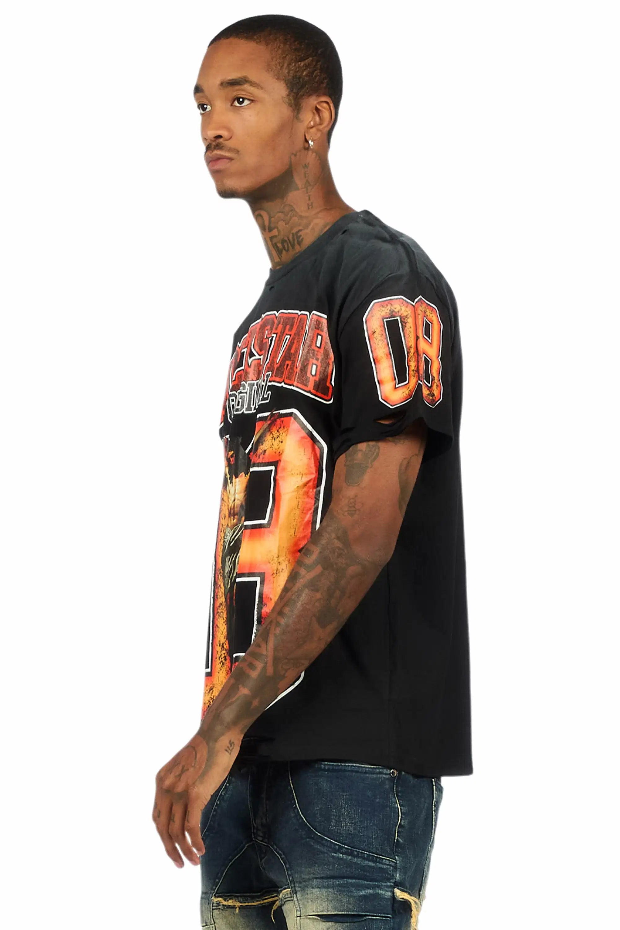 Fields Black/Orange Oversized Graphic T-Shirt