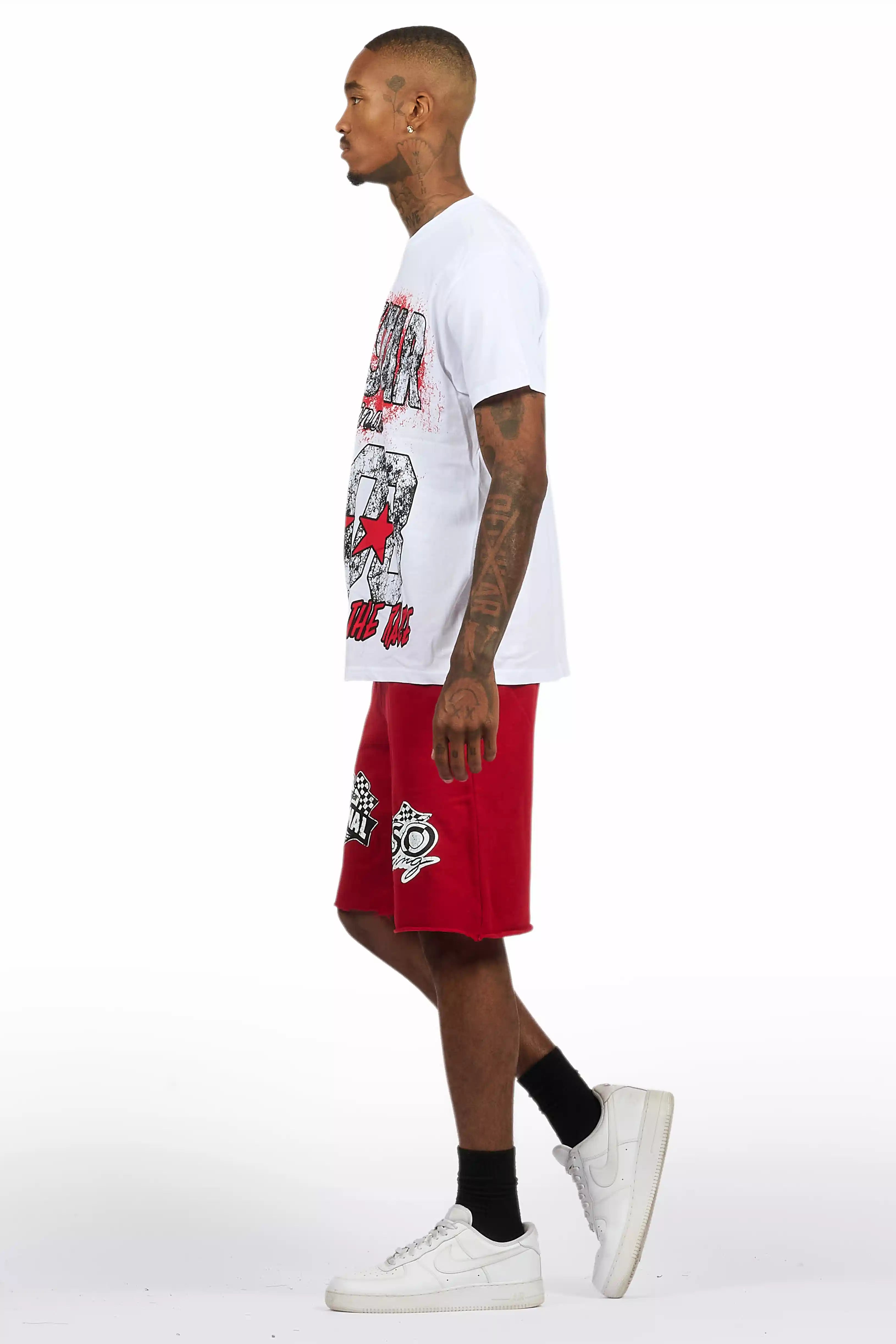 Racing Grung White/Burgundy Graphic T-Shirt Short Set
