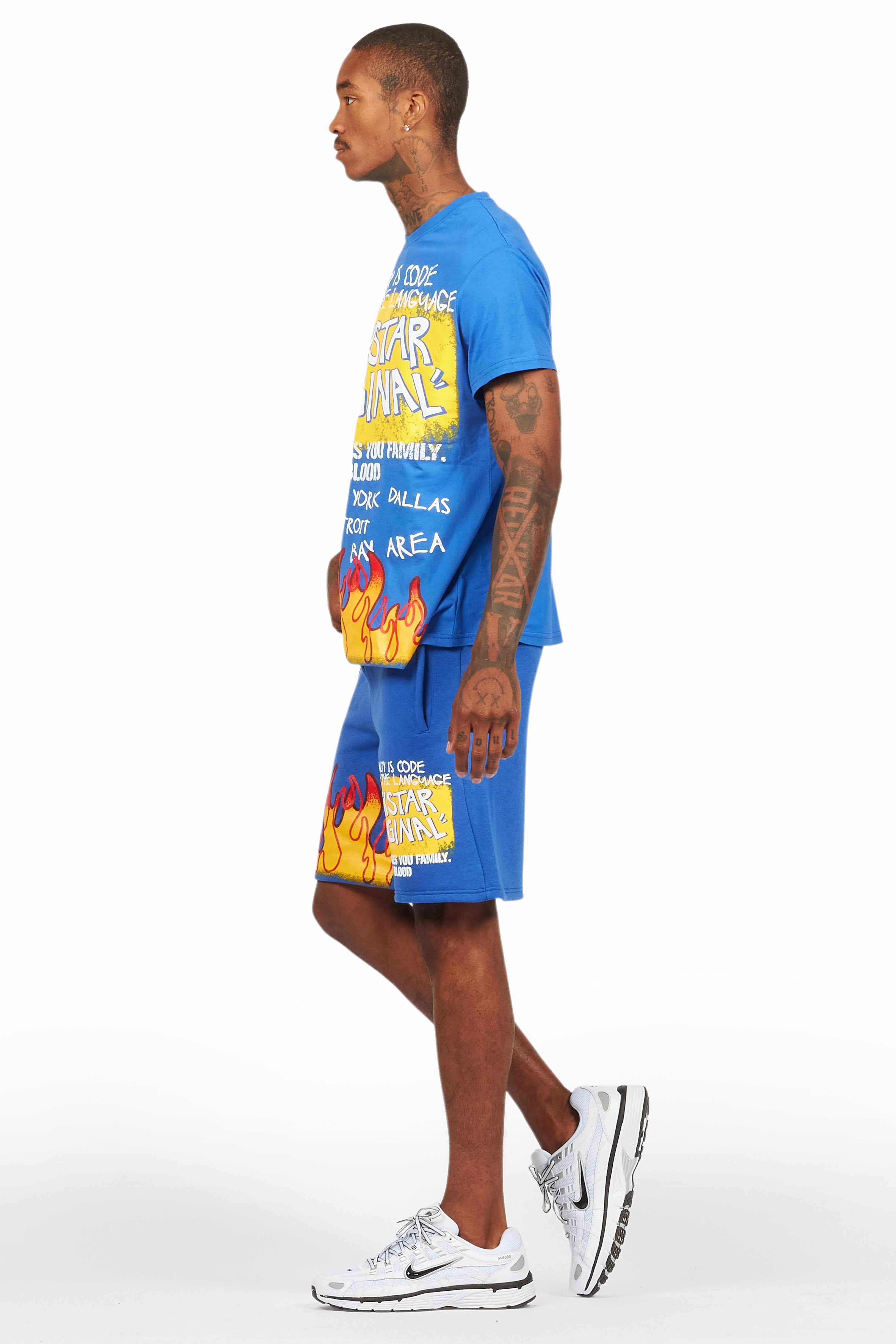 Beno Royal Blue Graphic T-Shirt Short Set