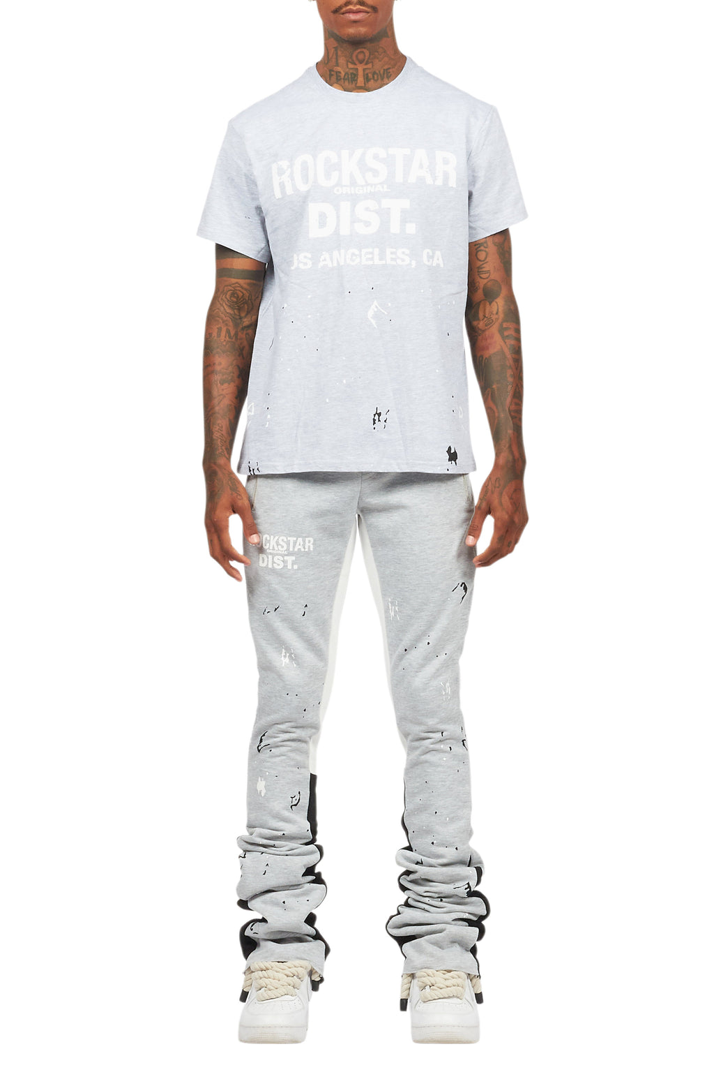 Scottie Heather Grey T-Shirt/Stacked Flare Track Pant Set