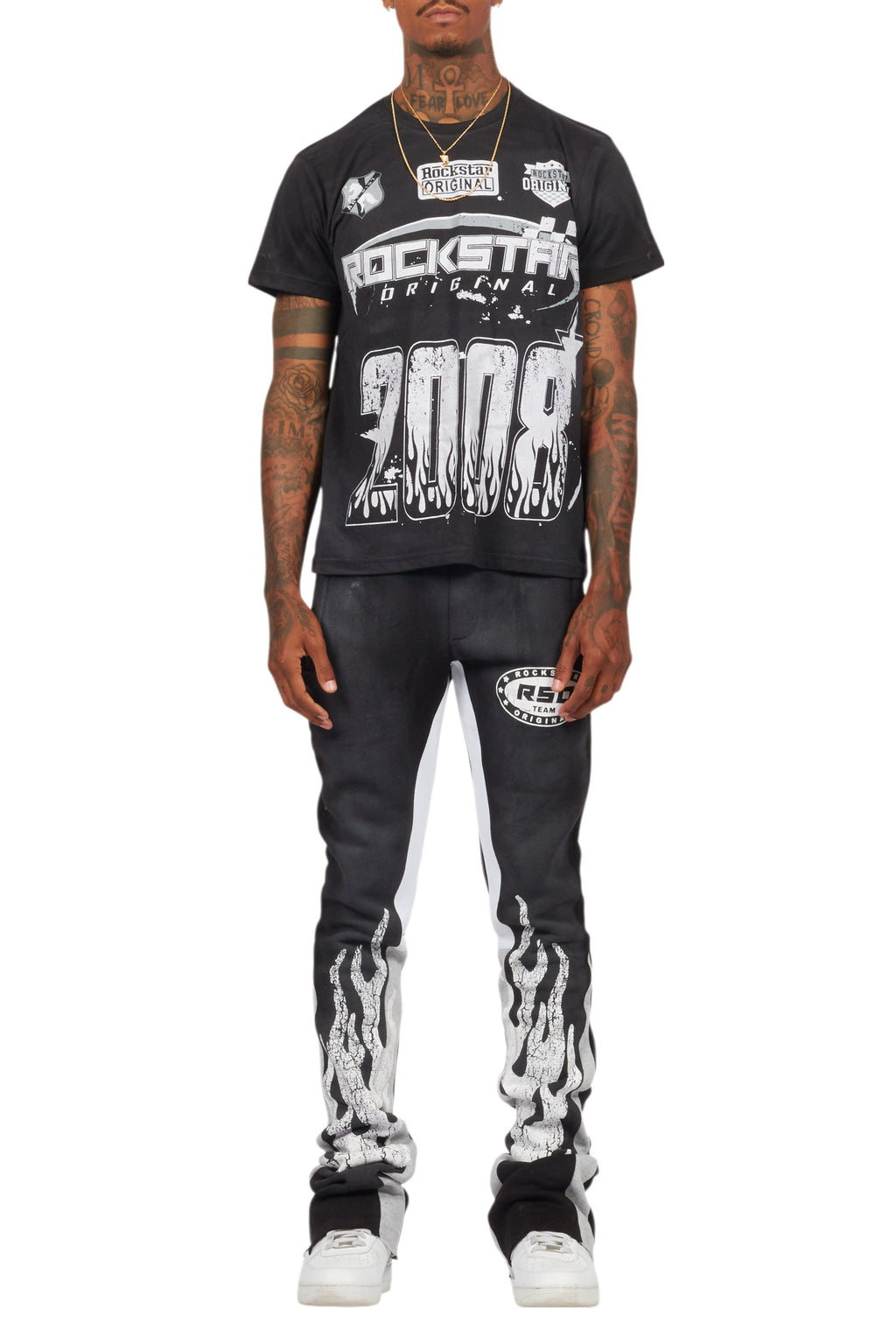 Amos Black T-Shirt/Stacked Flare Track Set