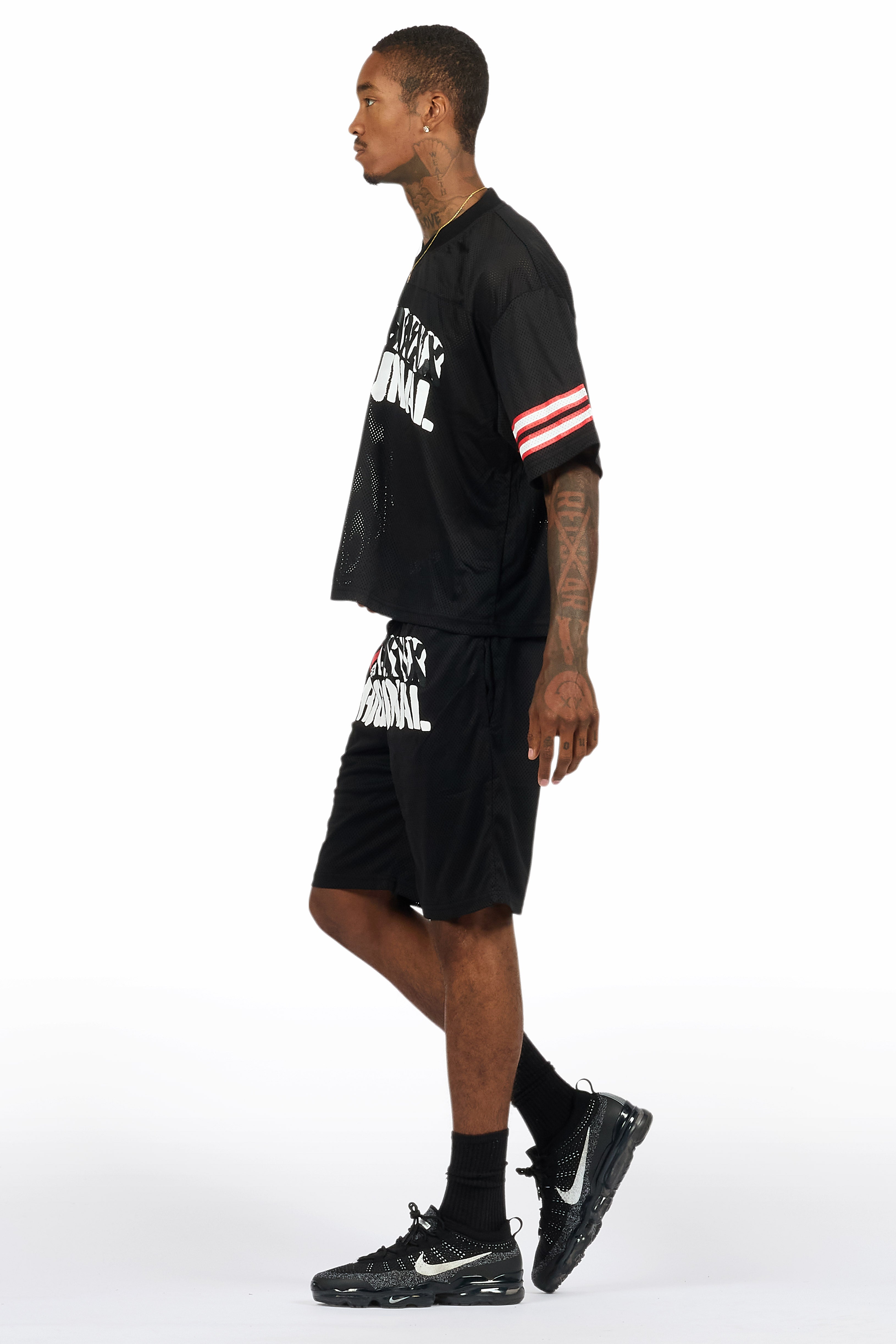 Crown Black Mesh Jersey Short Set