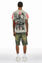 Grill Heather Grey/Red T-Shirt/Denim Short Set