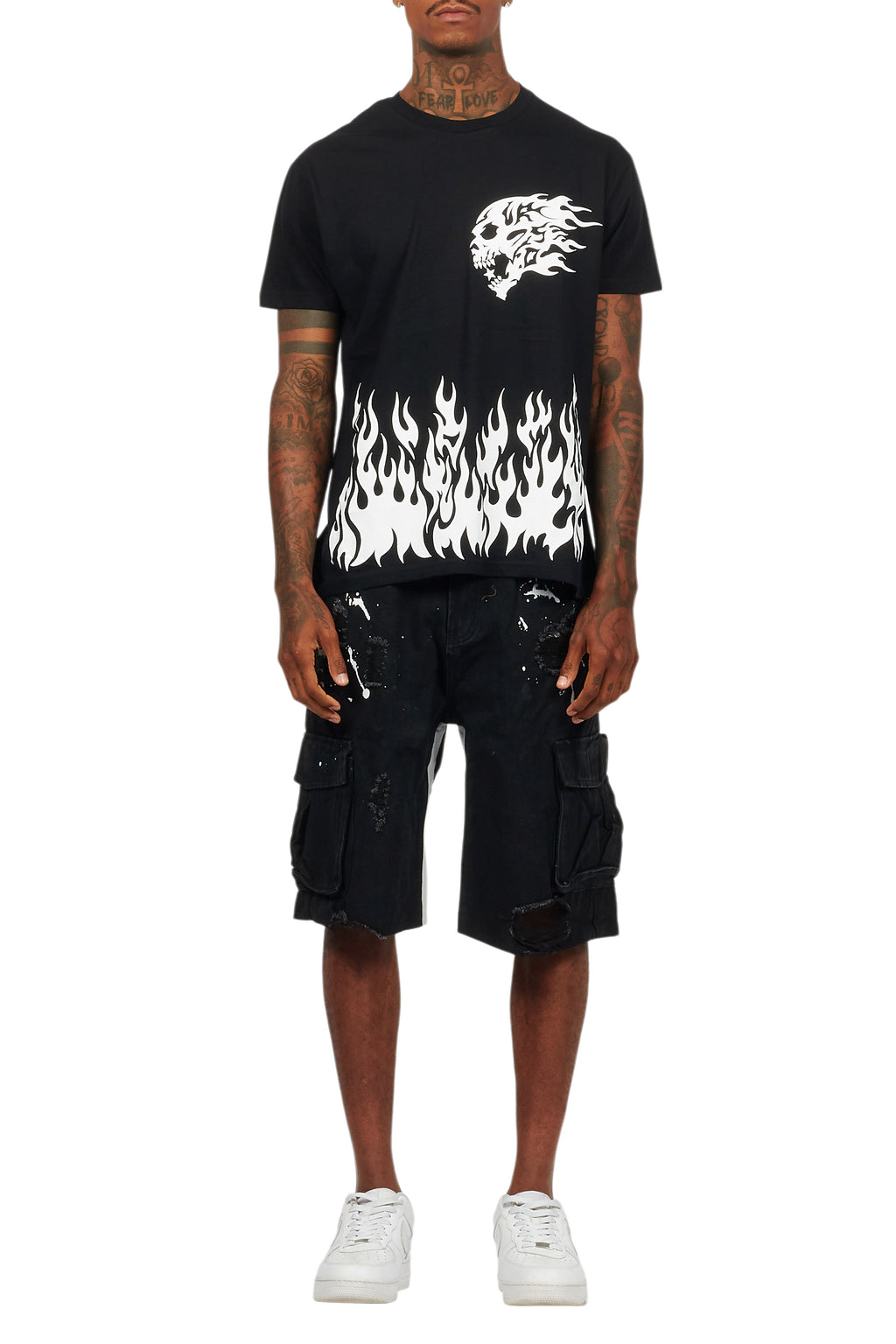 Bubble Black/White T-Shirt/Denim Short Set