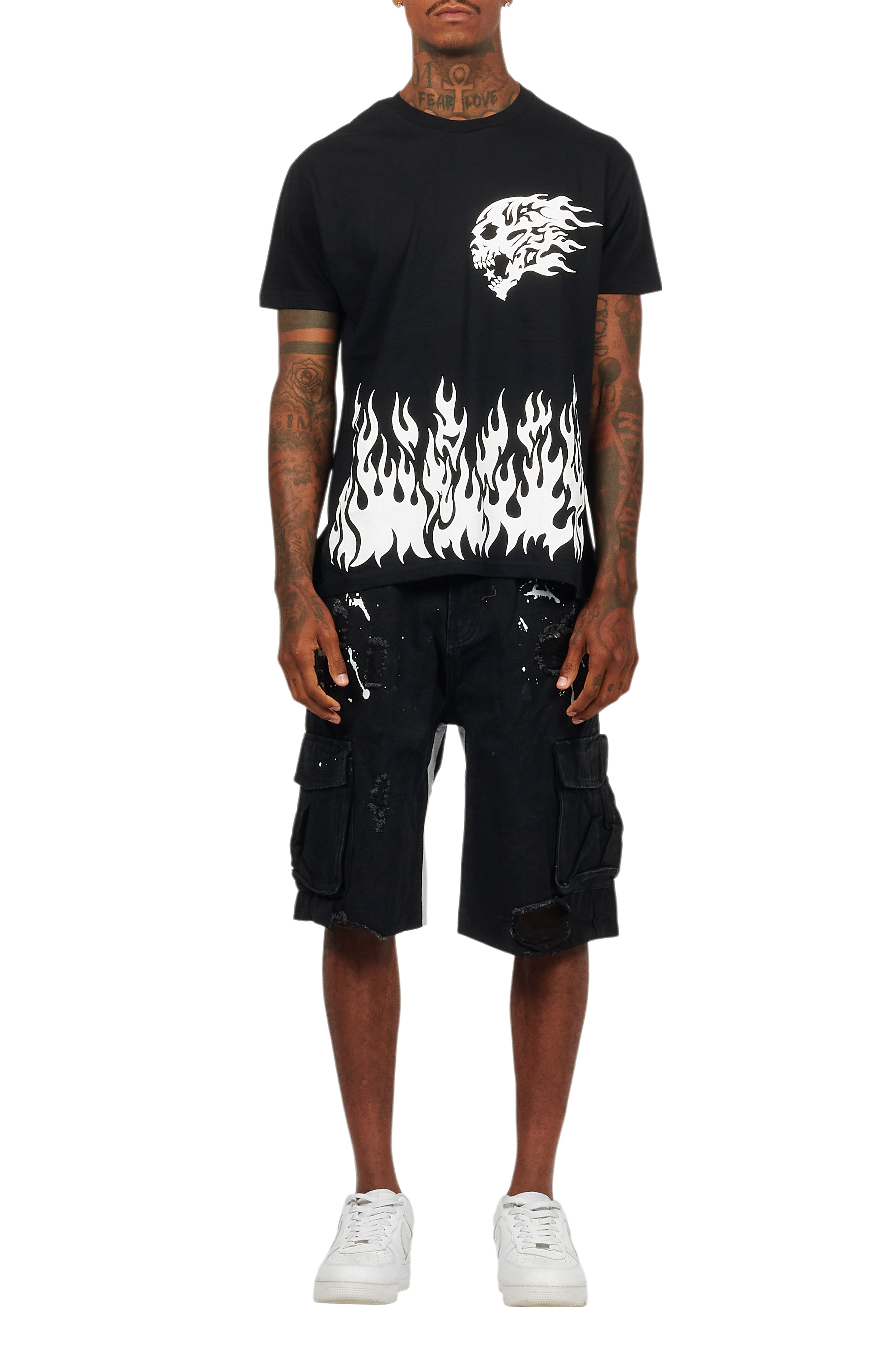 Bubble Black/White T-Shirt/Denim Short Set