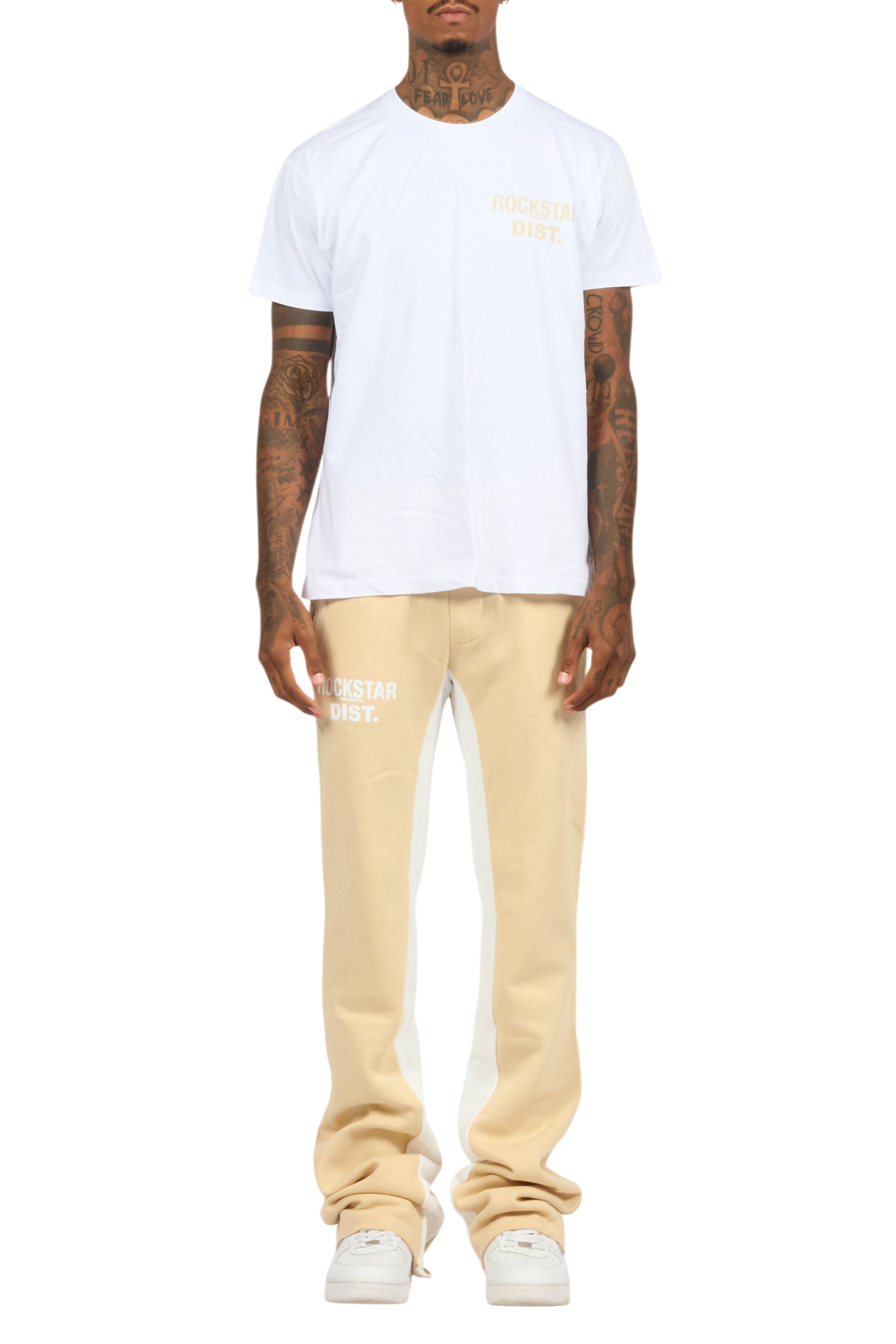 Lake White/Beige T-Shirt/Stacked Baggy Track Pant Set