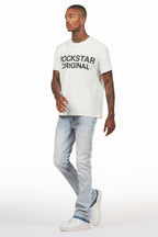 Kama Light Blue Rhinestone Stacked Flare Jean