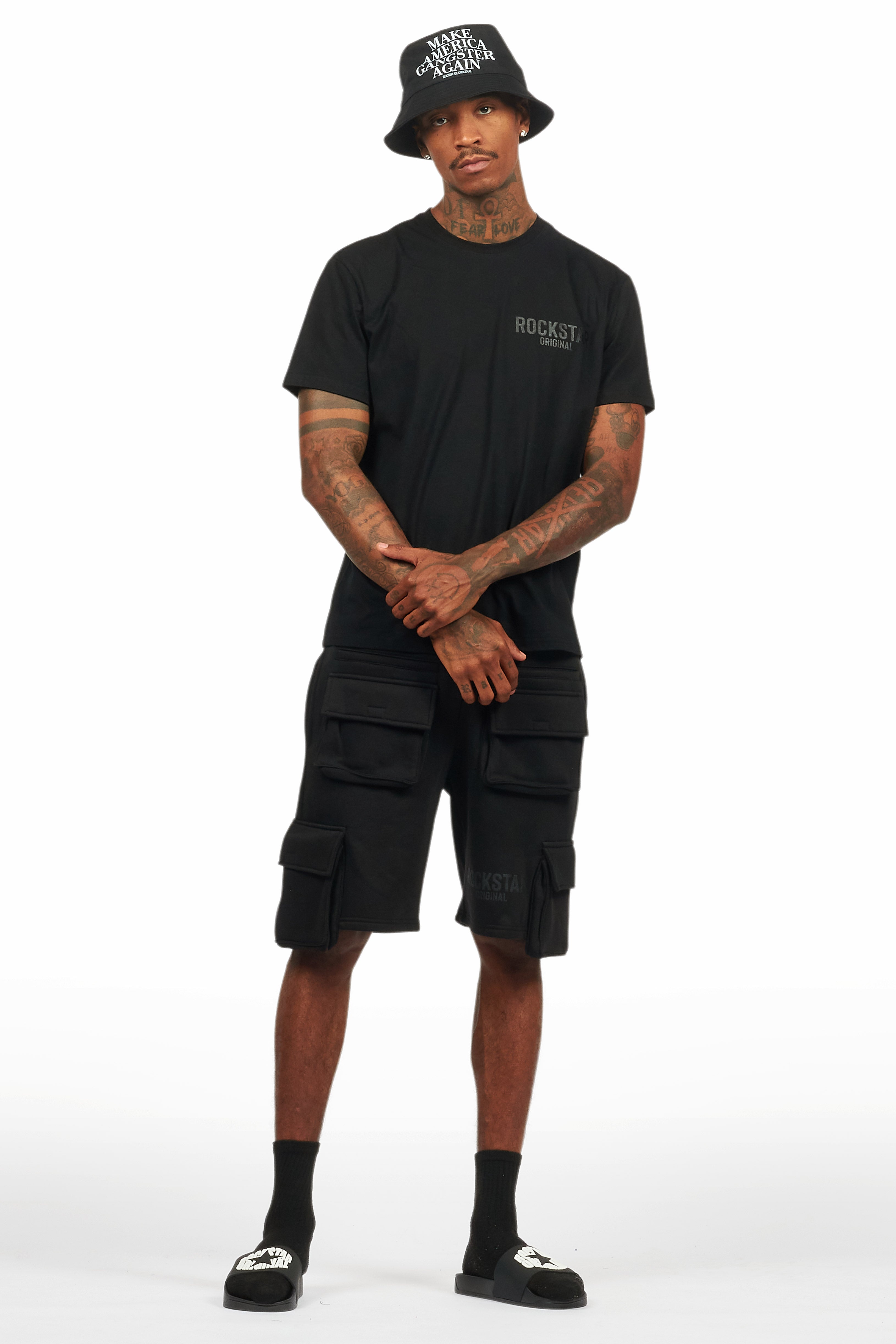 Sana Black/Black T-Shirt Cargo Shorts Set