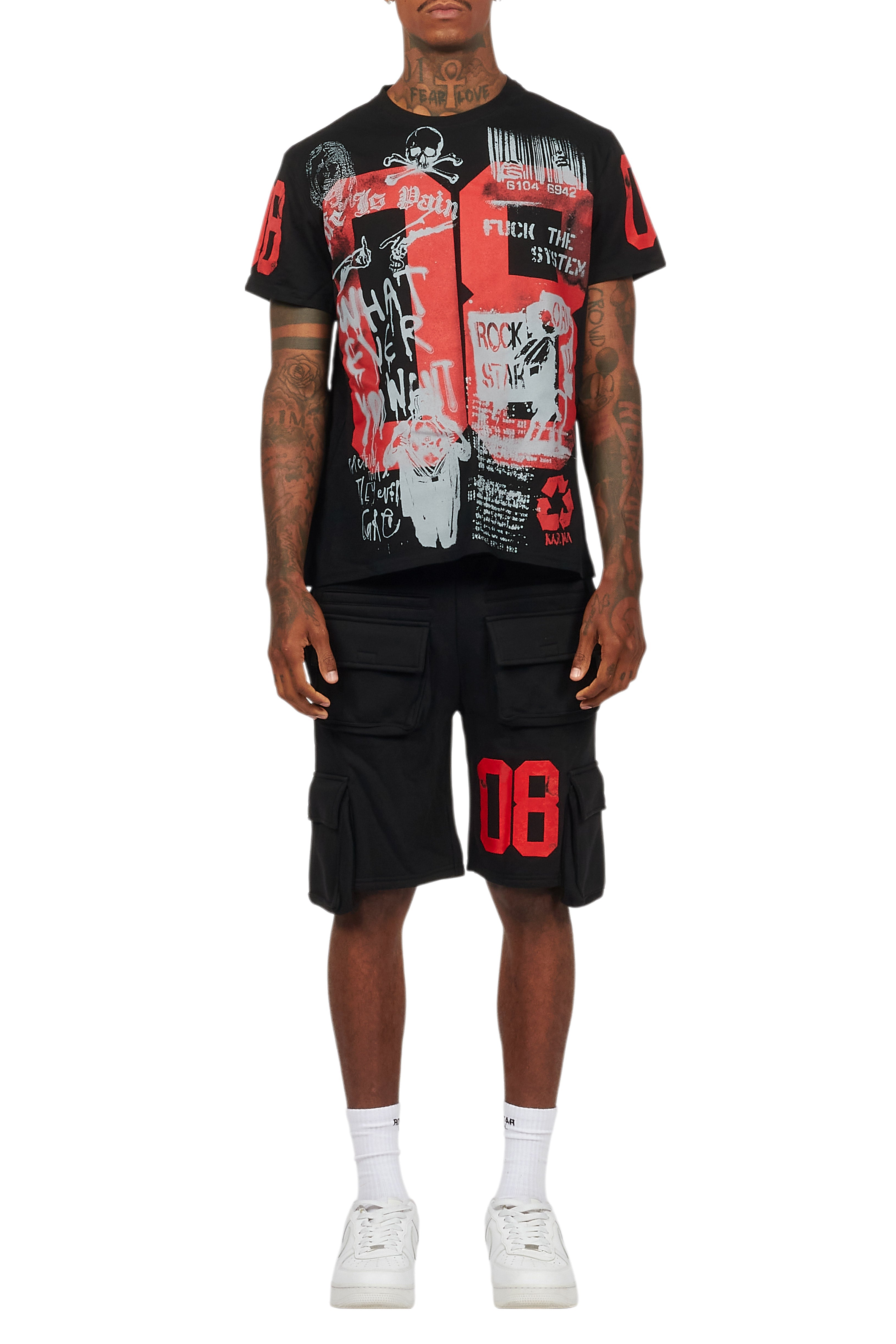 Grill Black/Red Cargo Short Set