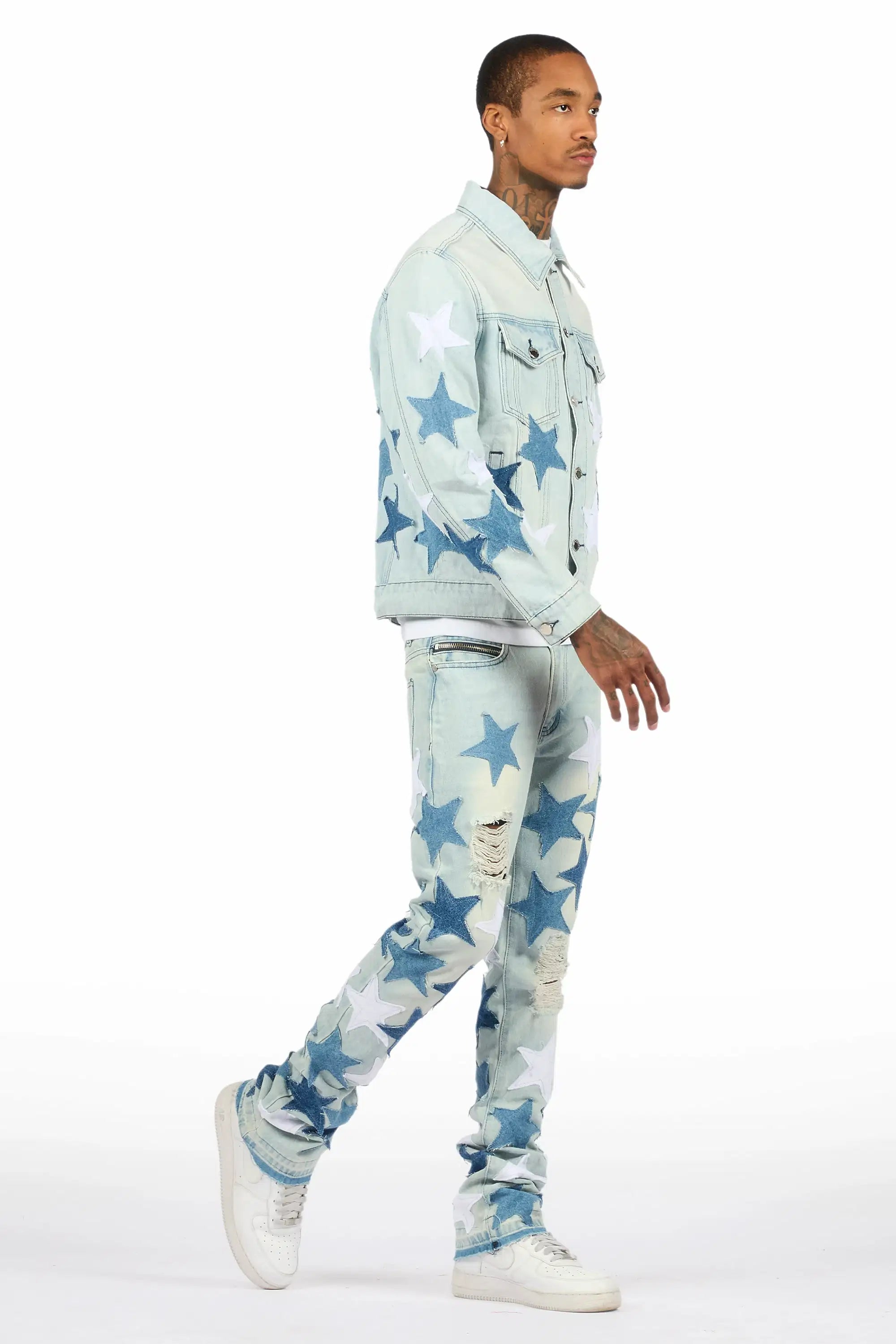 Starlane Light Blue Denim Jacket/Stacked Flare Jean Set