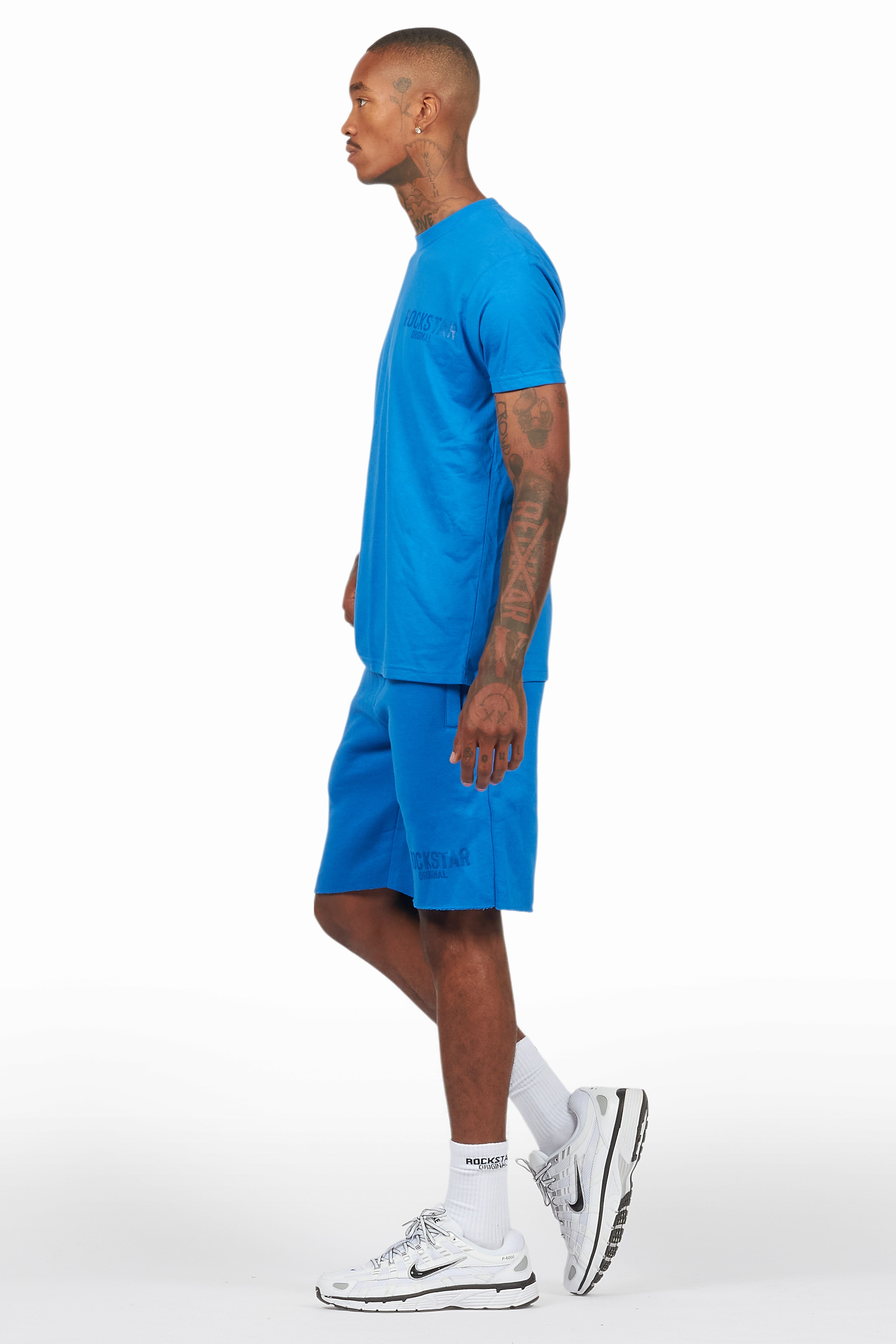 Sana Royal Blue T-Shirt/Raw Edge Short Set