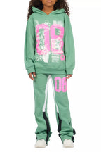 Girls Kammy Sage/Pink Hoodie Stacked Track Set