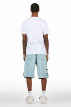 Beno White/Blue T-Shirt/Denim Short Set