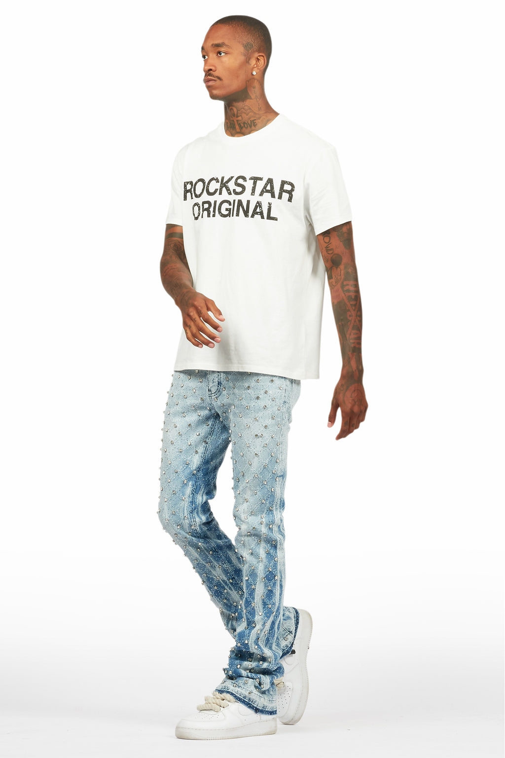 Glit Blue Rhinestone Stacked Flare Jean