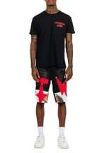 Akos Black/Red T-Shirt/Denim Short Set