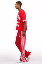 Tylla Red Rhinestone T-Shirt/Baggy Stacked Track Set