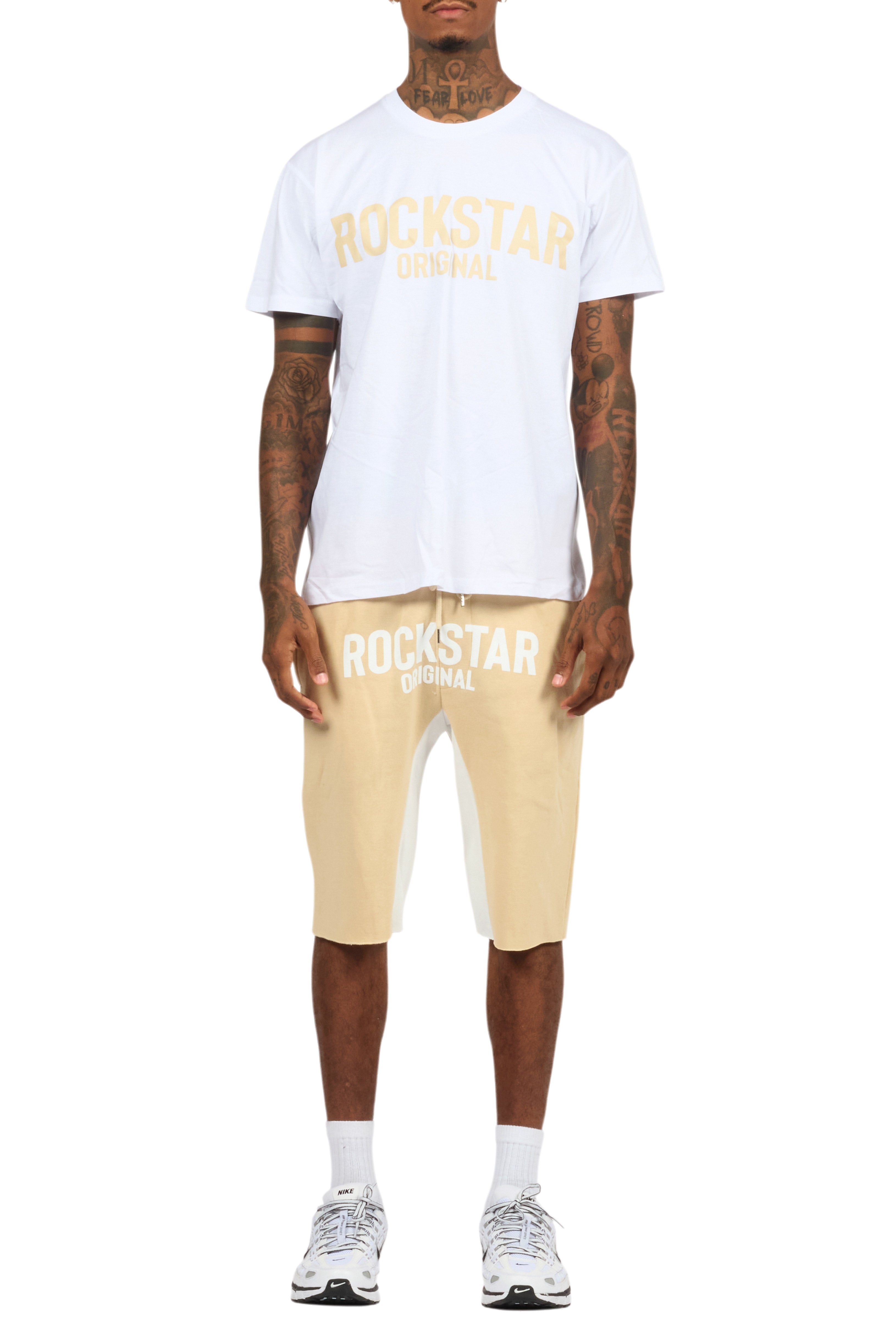 Sana White/Beige T-Shirt Short Set