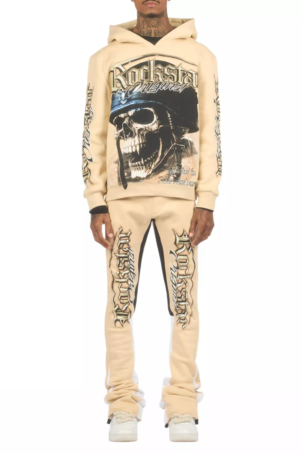 Kyce Beige/Black Hoodie/Super Stacked Track Set