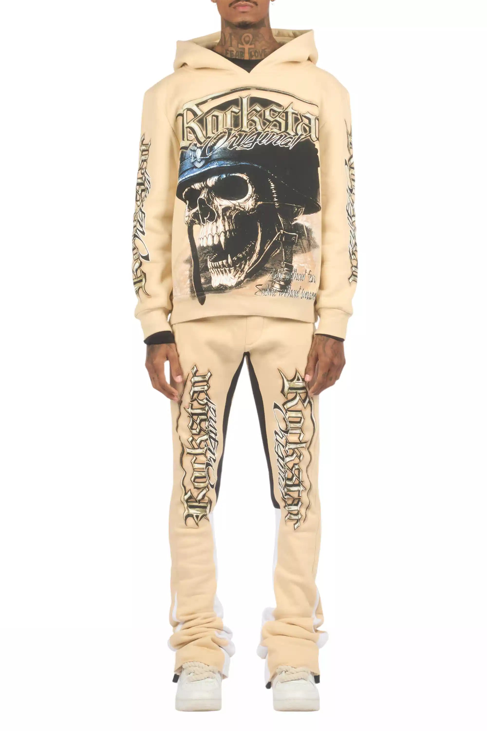 Kyce Beige/Black Hoodie/Super Stacked Track Set