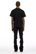 Tarl Black Oversized T-Shirt/Painted Super Stacked Flare Jean Bundle