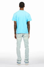 Tarl Blue Oversized T-Shirt/Stacked Flare Jean Set