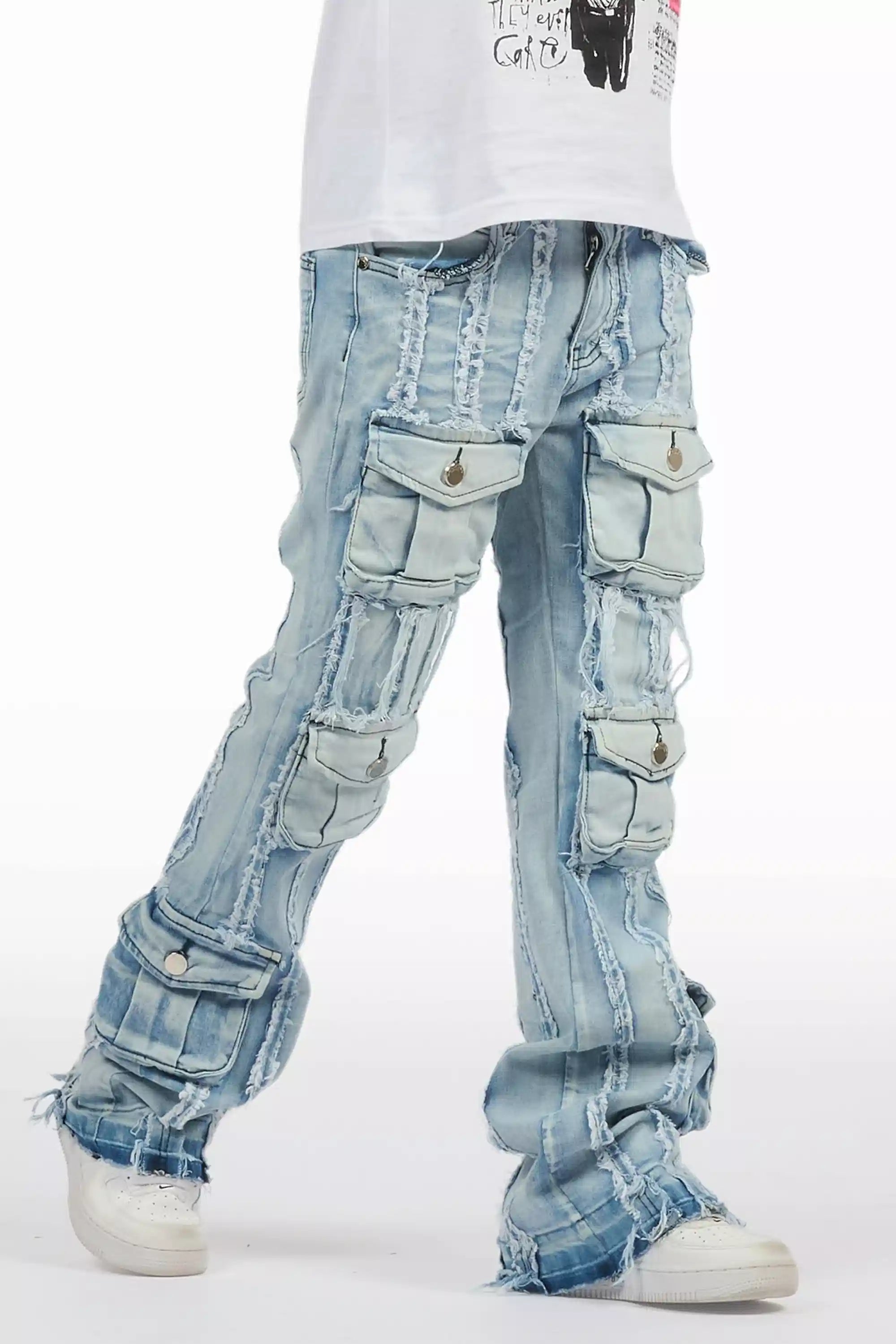 Boys Frey Light Blue Stacked Flare Jean