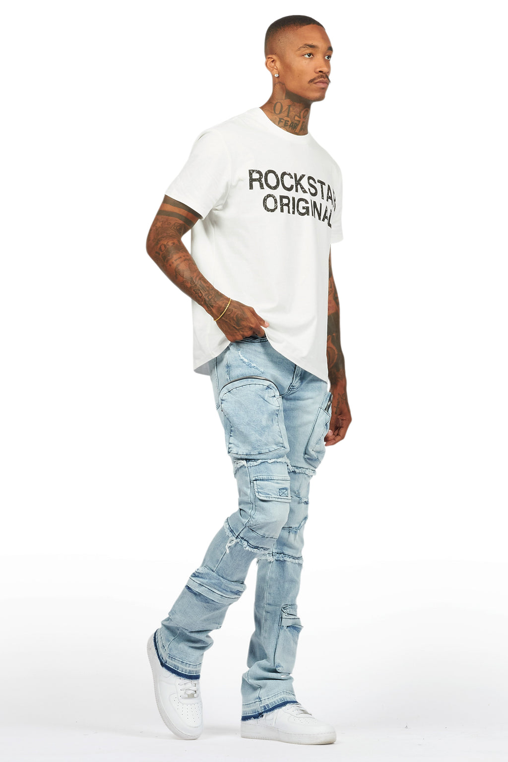 Shift Light Blue Stacked Flare Jean