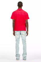 Deiter Red Oversized T-Shirt/Stacked Flare Jean Set
