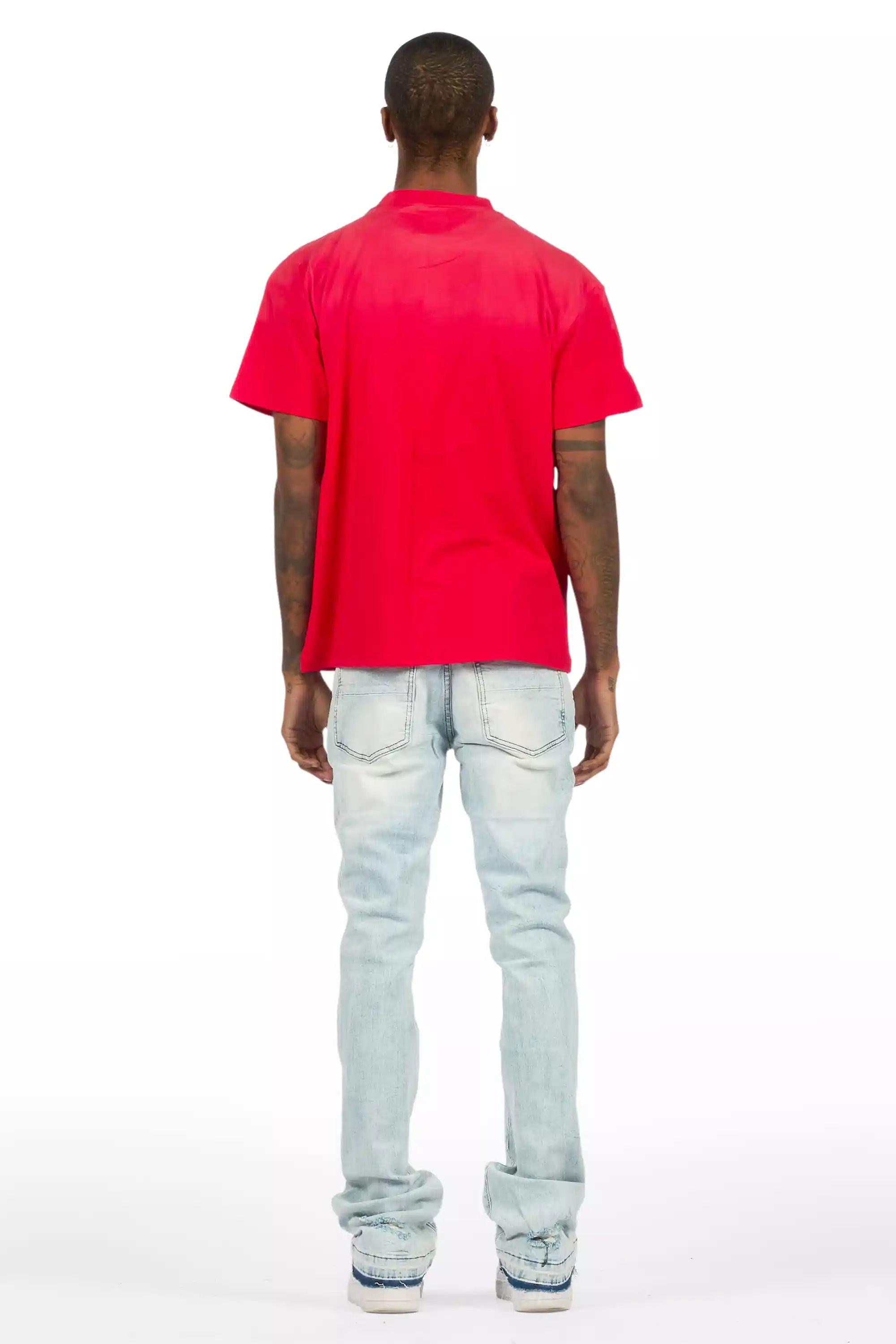 Deiter Red Oversized T-Shirt/Stacked Flare Jean Set