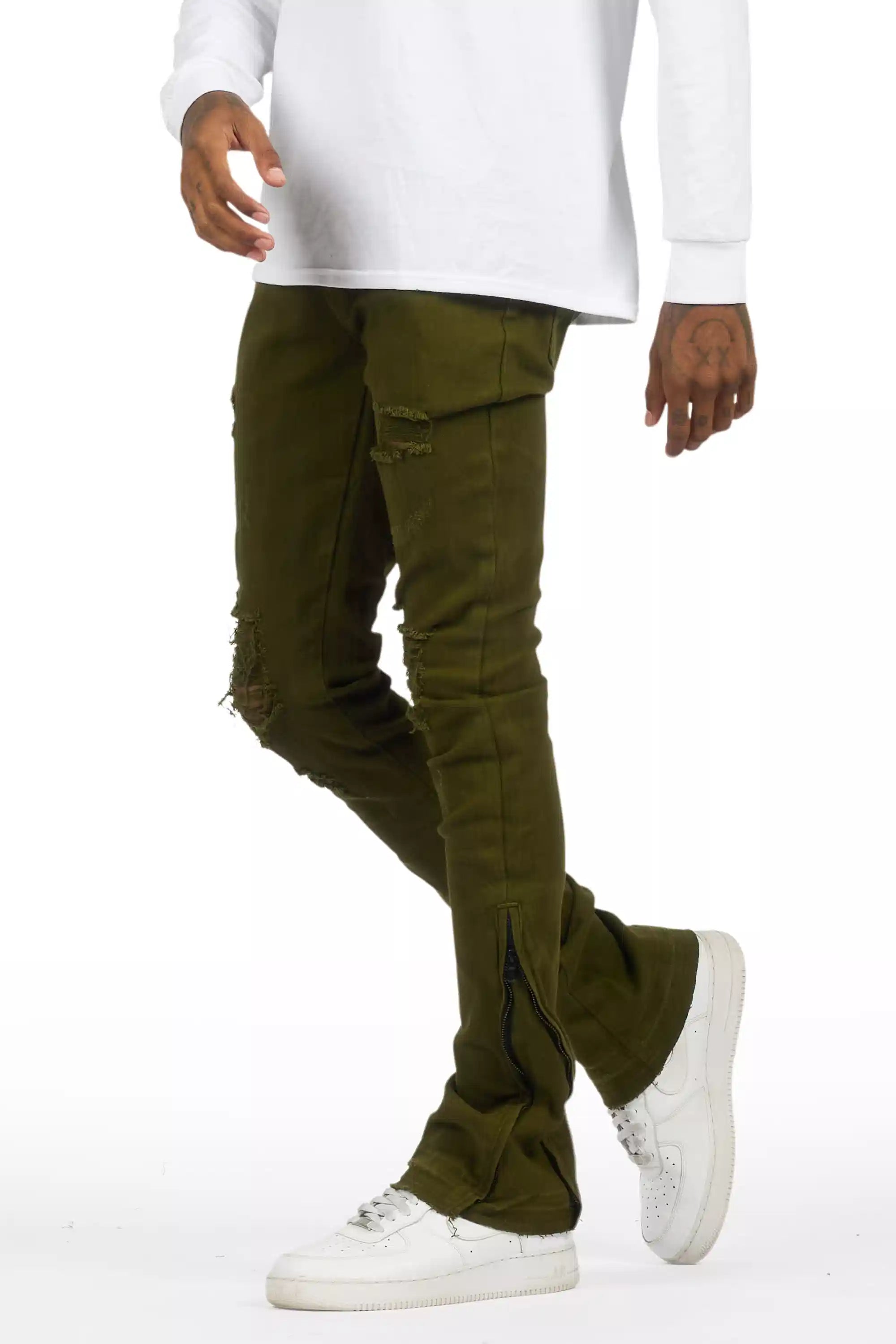 Jaymes Olive Stacked Flare Jean