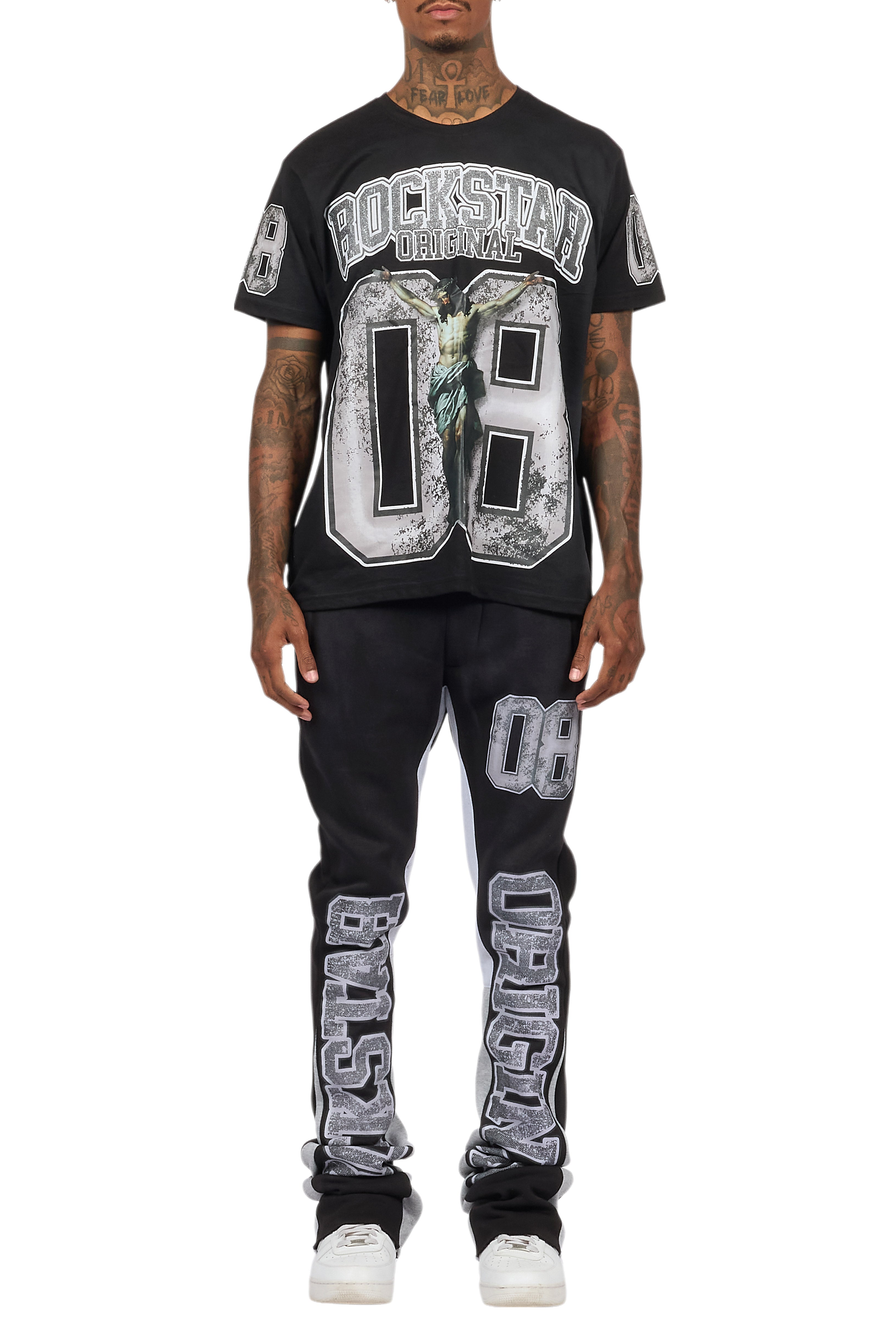 Fields Black/White T-Shirt/Stacked Flare Track Set